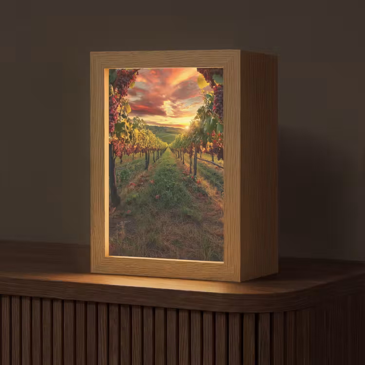 Wijngaard - Druiven - Zonsondergang Light Box met kabel (Tafellamp) klein -z3d_website