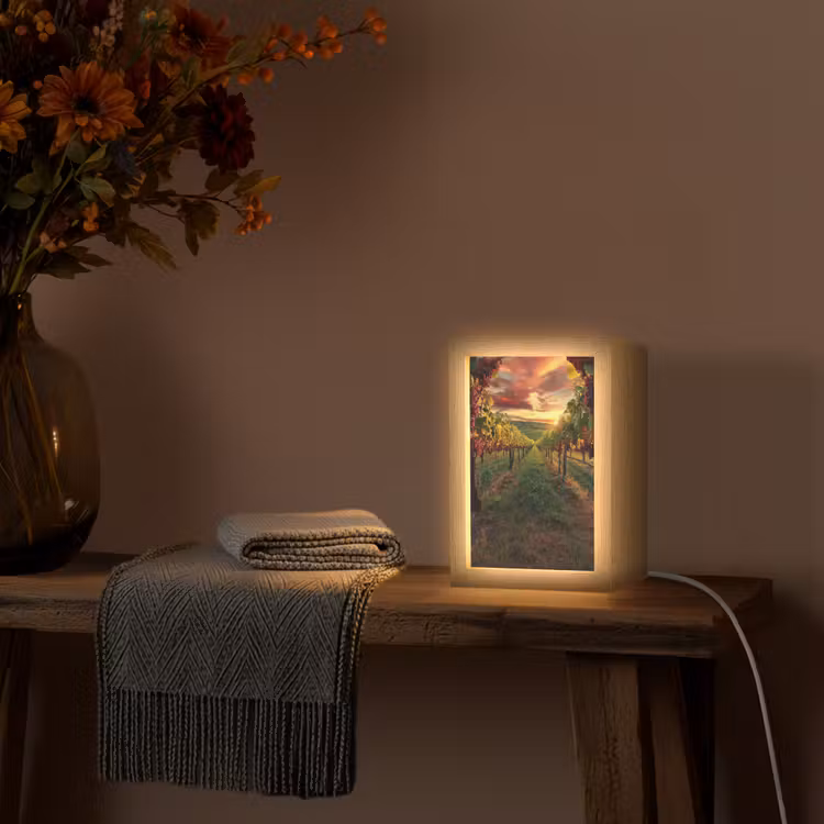 Wijngaard - Druiven - Zonsondergang Light Box met kabel (Tafellamp) klein -sfeer4