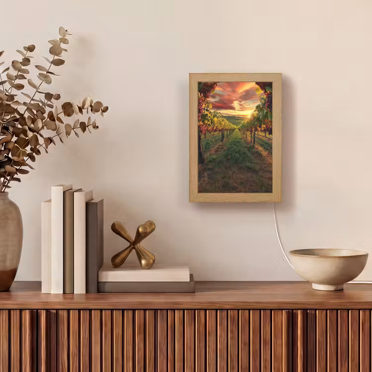 Wijngaard - Druiven - Zonsondergang Light Box met kabel (Tafellamp) klein -sfeer2