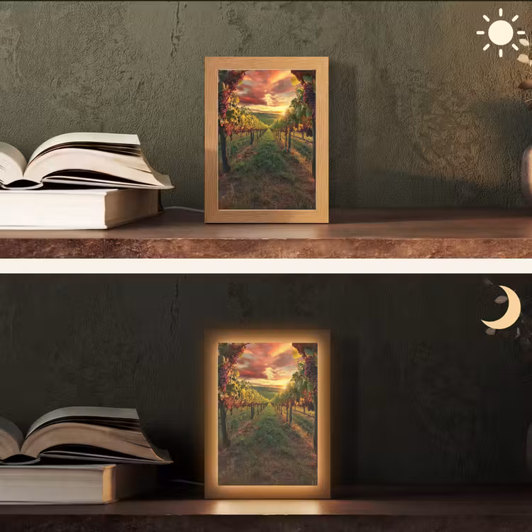 Wijngaard - Druiven - Zonsondergang Light Box met kabel (Tafellamp) klein -sfeer3