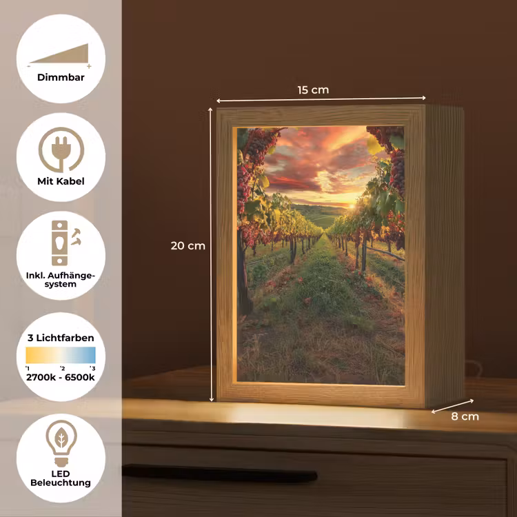 Wijngaard - Druiven - Zonsondergang Light Box met kabel (Tafellamp) klein -USP_DE