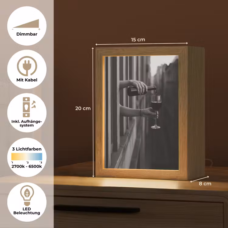 Wijnfles - Glas - Handen - Raam Light Box met kabel (Tafellamp) klein -USP_DE