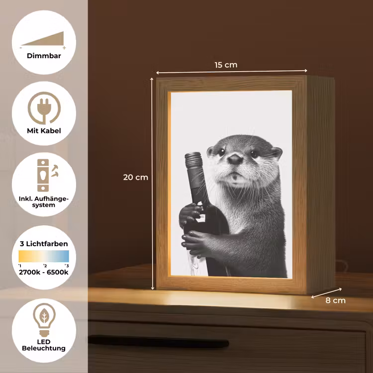 Wijnfles - Otter - Zwart Light Box met kabel (Tafellamp) klein -USP_DE