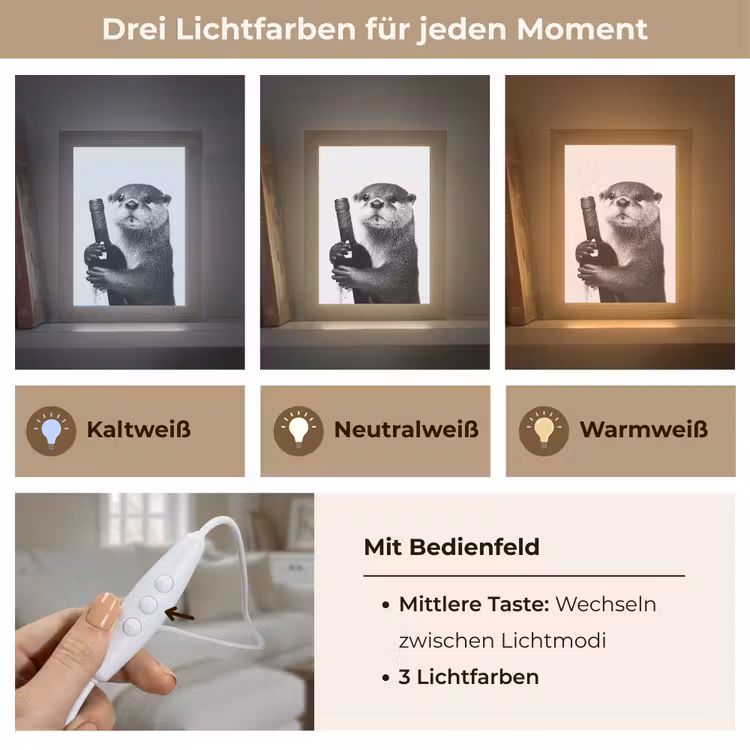 Wijnfles - Otter - Zwart Light Box met kabel (Tafellamp) klein -USP_lichtkleurDE