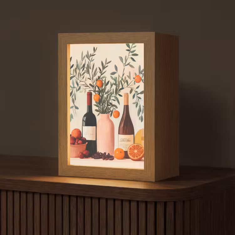 Wijnflessen - Takken - Sinaasappels Light Box met kabel (Tafellamp) klein -z3d_website