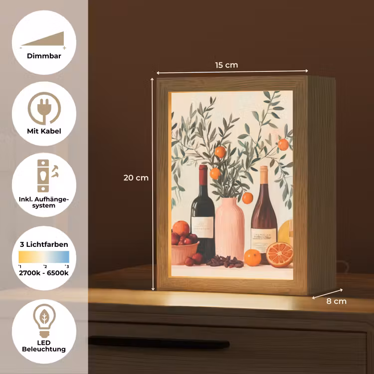 Wijnflessen - Takken - Sinaasappels Light Box met kabel (Tafellamp) klein -USP_DE