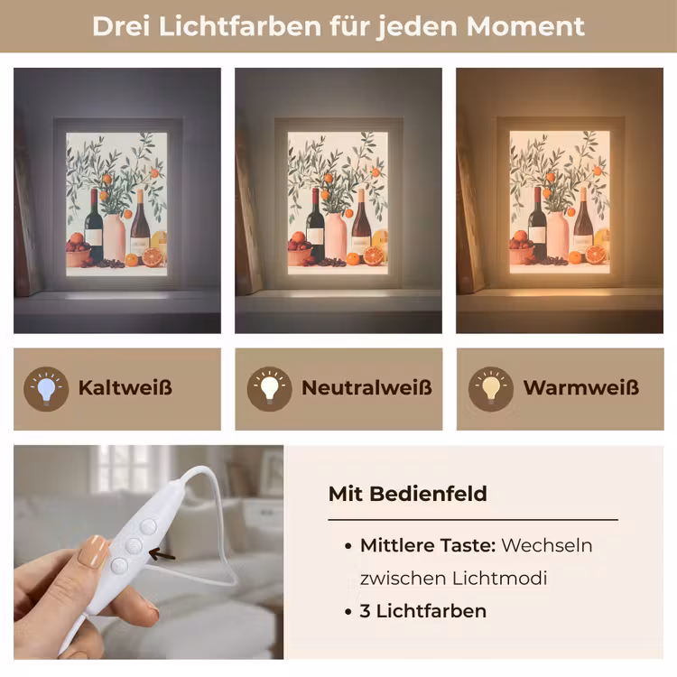 Wijnflessen - Takken - Sinaasappels Light Box met kabel (Tafellamp) klein -USP_lichtkleurDE