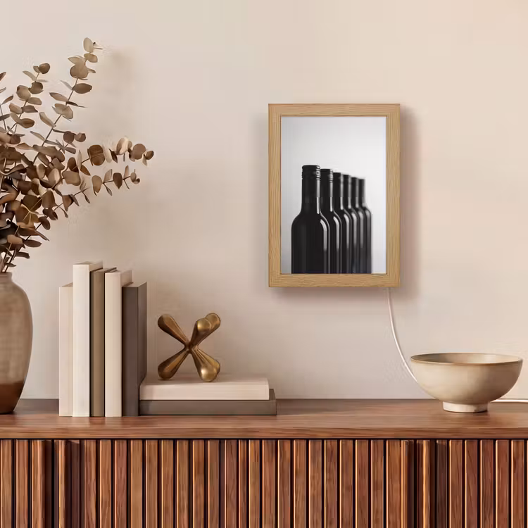Wijnflessen - Zwart - Minimalistisch Light Box met kabel (Tafellamp) klein -sfeer2