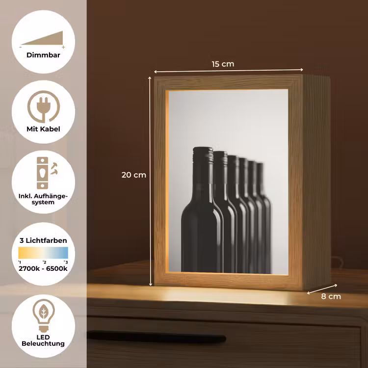 Wijnflessen - Zwart - Minimalistisch Light Box met kabel (Tafellamp) klein -USP_DE