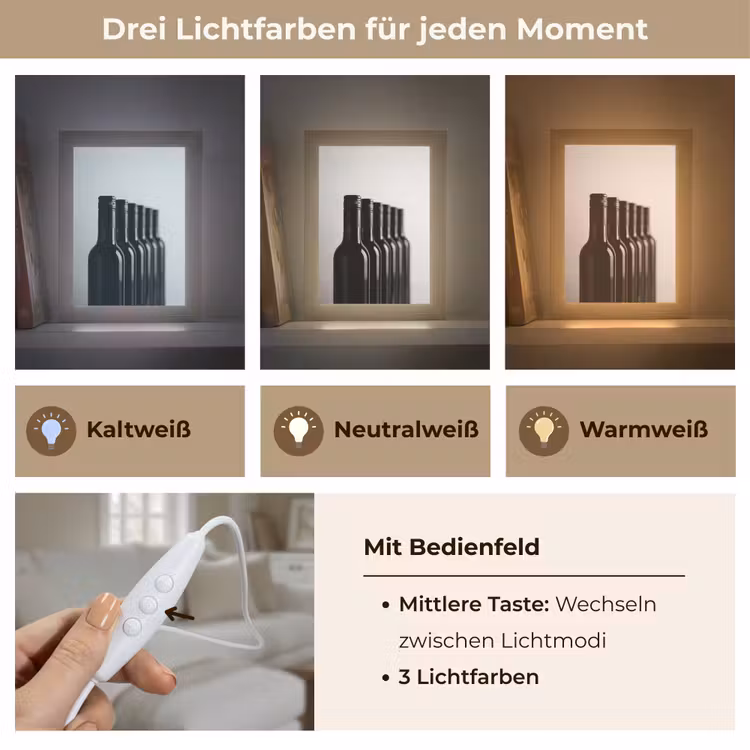 Wijnflessen - Zwart - Minimalistisch Light Box met kabel (Tafellamp) klein -USP_lichtkleurDE