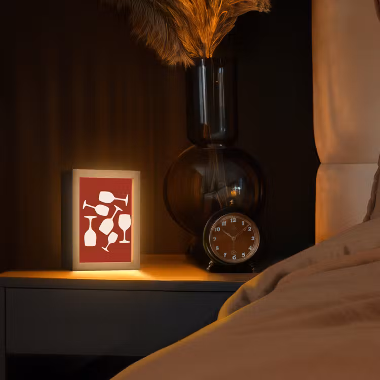 Wijnglazen - Silhouetten - Wit Light Box met kabel (Tafellamp) klein -sfeer1