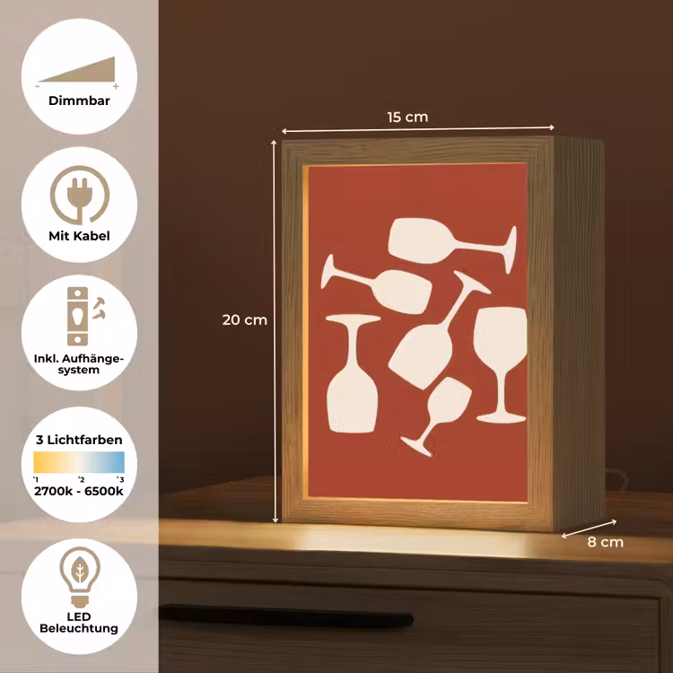 Wijnglazen - Silhouetten - Wit Light Box met kabel (Tafellamp) klein -USP_DE