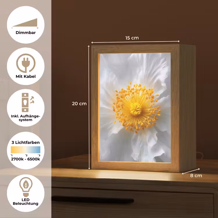 Wit - Bloem - Elegant Light Box met kabel (Tafellamp) klein -USP_DE