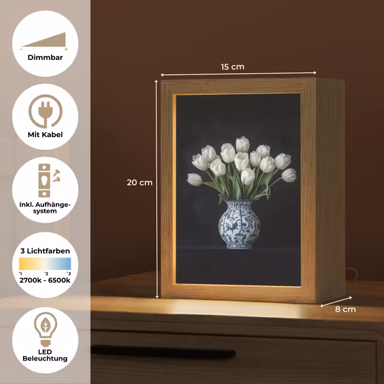 Wit - Bloemen - Tulpen - Vaas Light Box met kabel (Tafellamp) klein -USP_DE