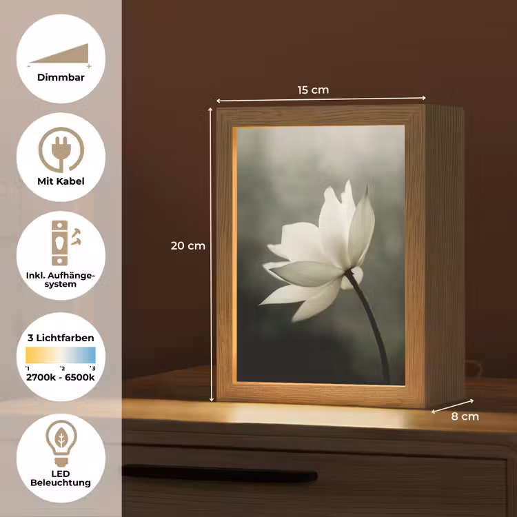Wit - Lotus - Donker - Bloem Light Box met kabel (Tafellamp) klein -USP_DE