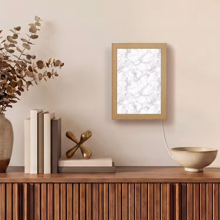 Wit - Marmer - Grijs Light Box met kabel (Tafellamp) klein 925 -sfeer2