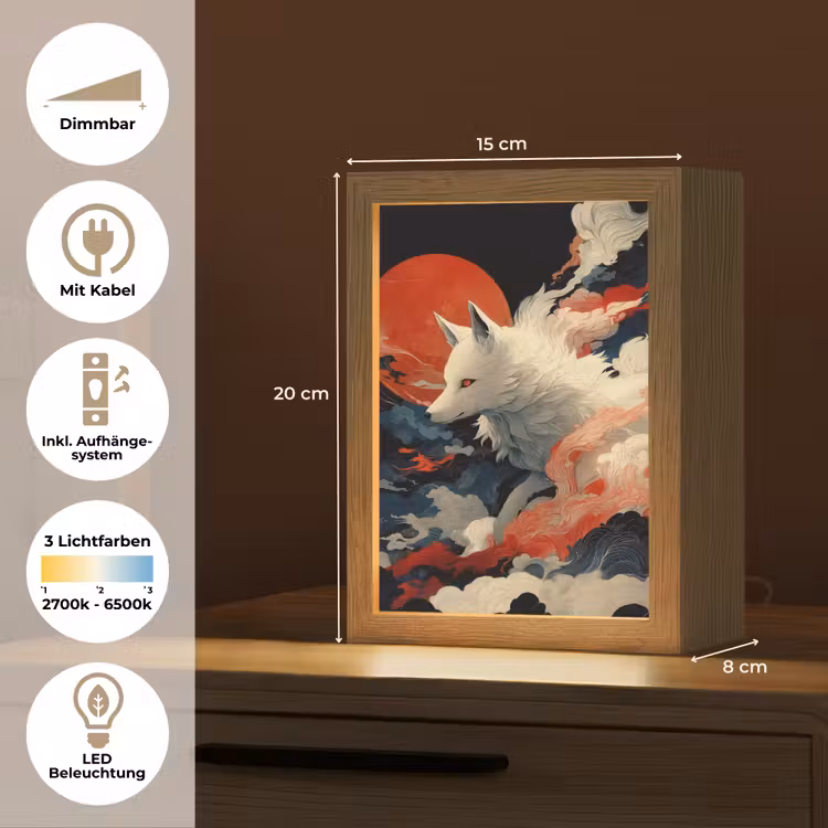 Witte vos - wolken - maan Light Box met kabel (Tafellamp) klein -USP_DE