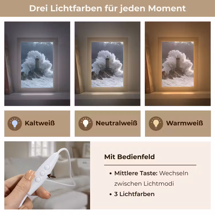 Golf - Vuurtoren - Schuimend water Light Box met kabel (Tafellamp) klein -USP_lichtkleurDE