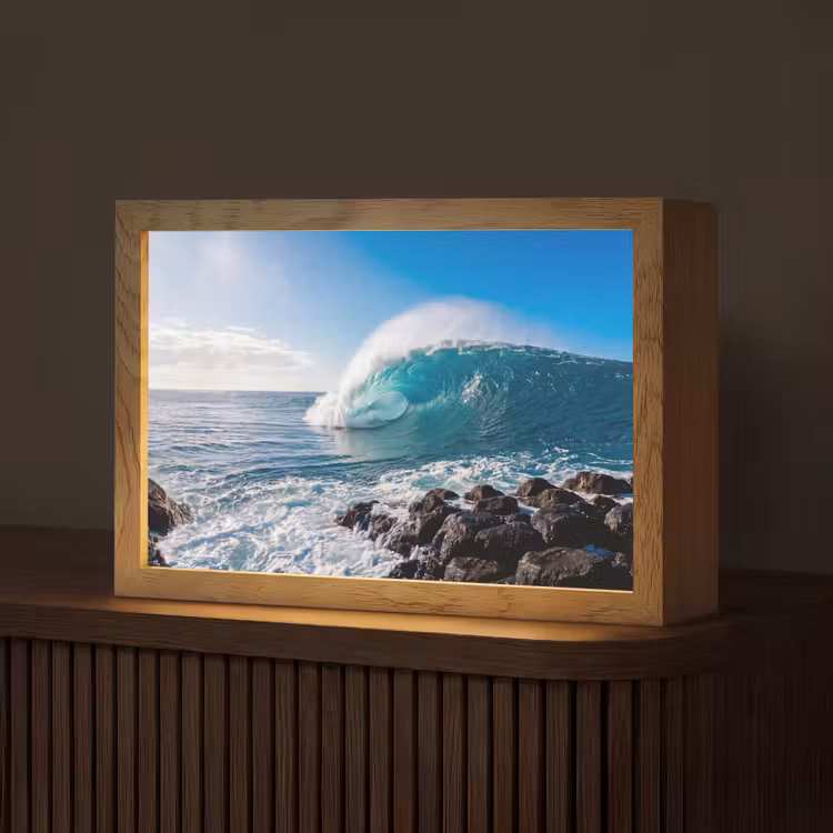 Golf - Oceaan - Brekend - Water - Blauw Light Box met kabel (Tafellamp) klein -z3d_website