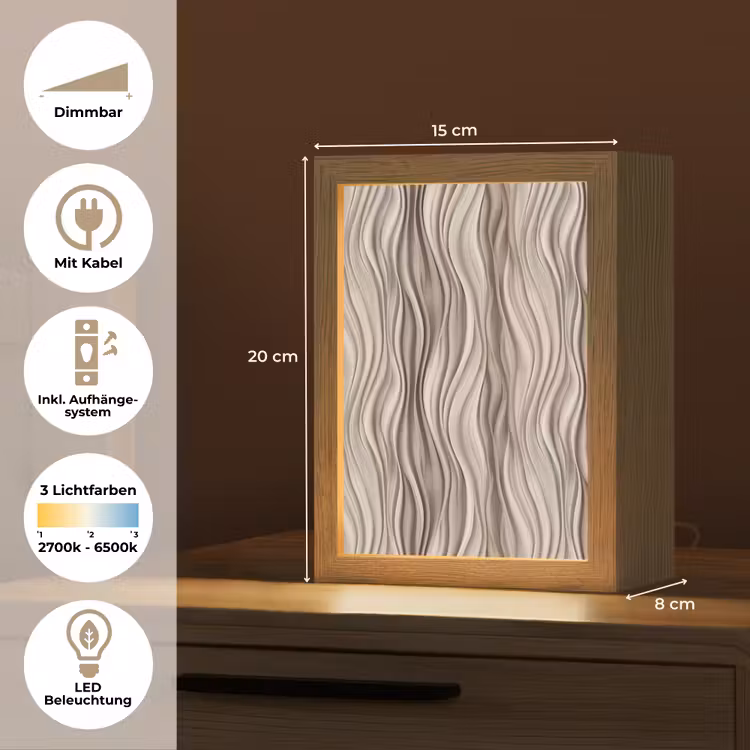 Golven - 3D - Crème Light Box met kabel (Tafellamp) klein 925 -USP_DE