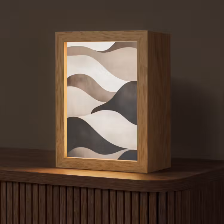 Golven - Abstract - Beige Light Box met kabel (Tafellamp) klein -z3d_website