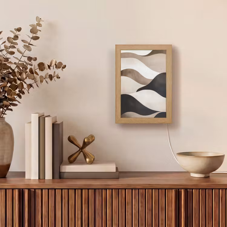 Golven - Abstract - Beige Light Box met kabel (Tafellamp) klein -sfeer2
