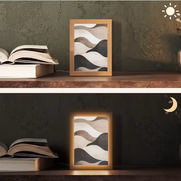 Golven - Abstract - Beige Light Box met kabel (Tafellamp) klein -sfeer3