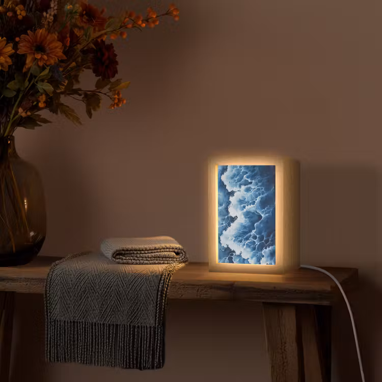 Golven - Blauw - Schuim Light Box met kabel (Tafellamp) klein -sfeer4
