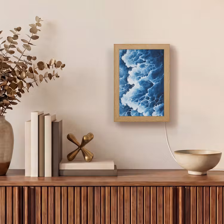 Golven - Blauw - Schuim Light Box met kabel (Tafellamp) klein -sfeer2