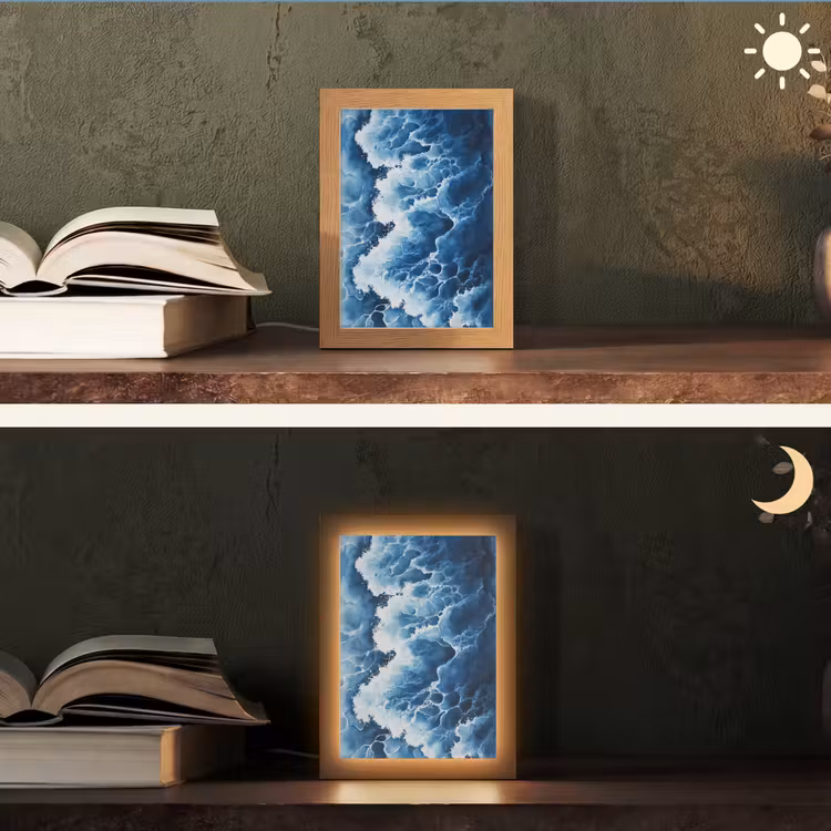 Golven - Blauw - Schuim Light Box met kabel (Tafellamp) klein -sfeer3