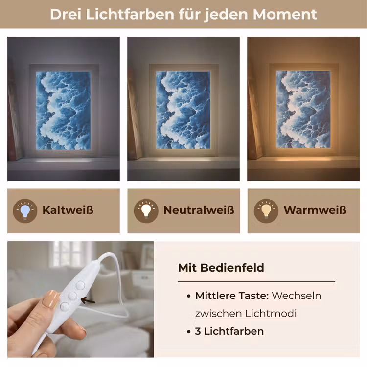 Golven - Blauw - Schuim Light Box met kabel (Tafellamp) klein -USP_lichtkleurDE