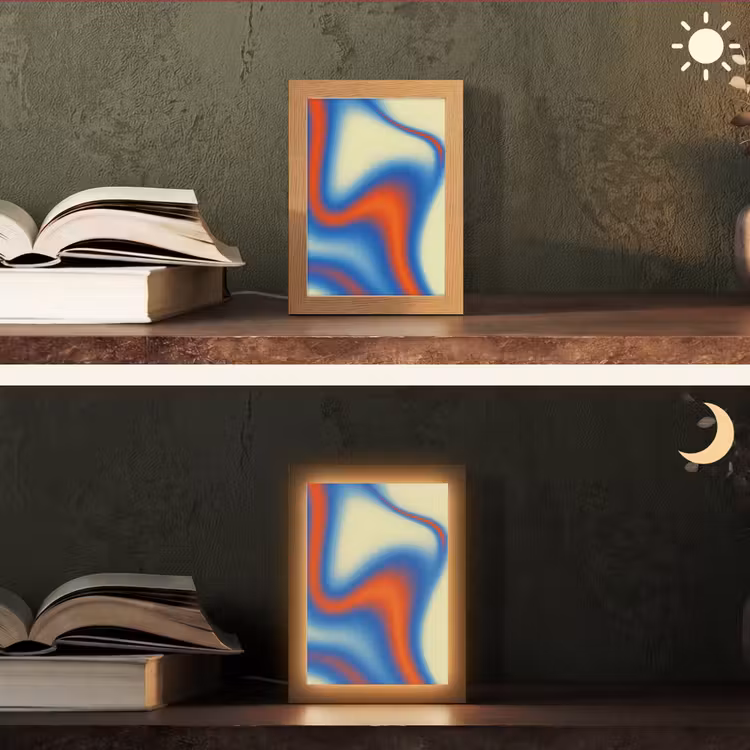 Golven - Kleurrijk - Abstract Light Box met kabel (Tafellamp) klein -sfeer3