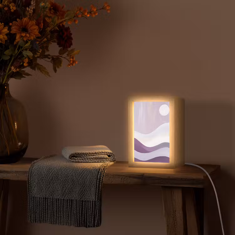 Golven - Heuvels - Abstract - Paars Light Box met kabel (Tafellamp) klein -sfeer4