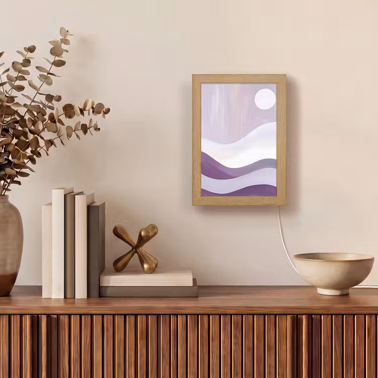 Golven - Heuvels - Abstract - Paars Light Box met kabel (Tafellamp) klein -sfeer2