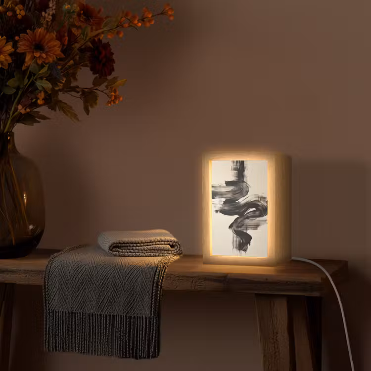 Golven - Penseelstreken - Beige - Minimalistisch Light Box met kabel (Tafellamp) klein -sfeer4
