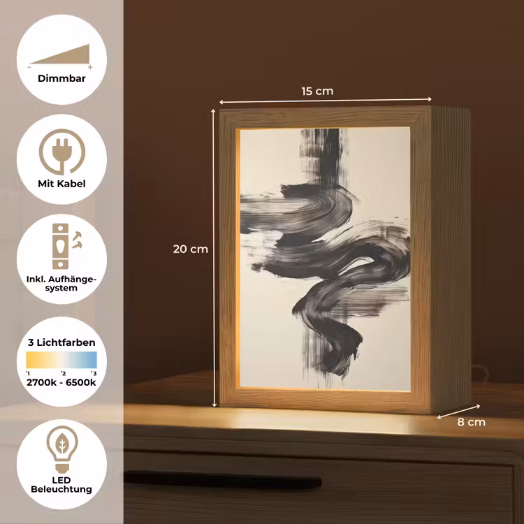 Golven - Penseelstreken - Beige - Minimalistisch Light Box met kabel (Tafellamp) klein -USP_DE