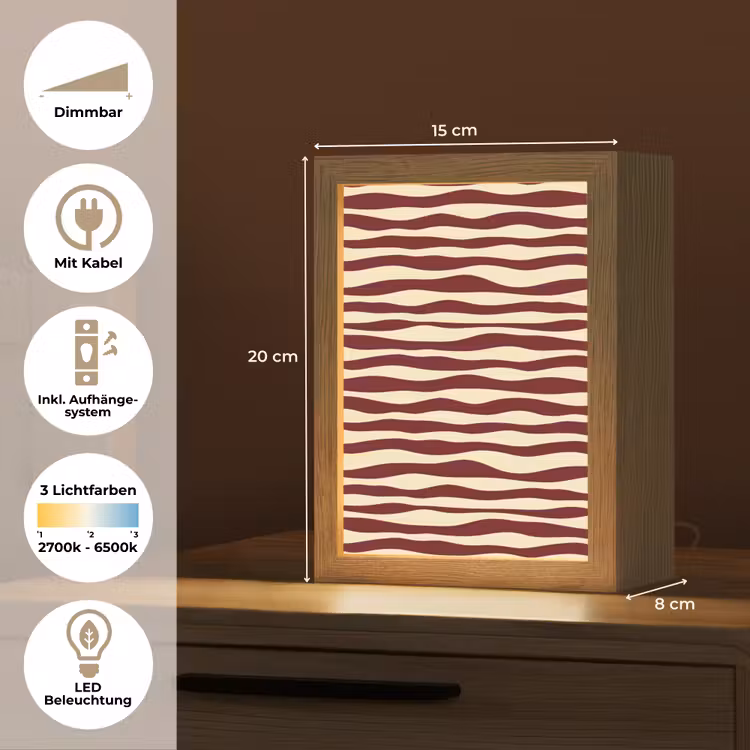 Golven - Rood - Patroon - Crème Light Box met kabel (Tafellamp) klein 925 -USP_DE