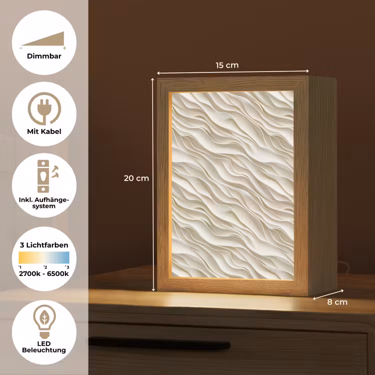 Golven - Wit - Minimalistisch Light Box met kabel (Tafellamp) klein 925 -USP_DE