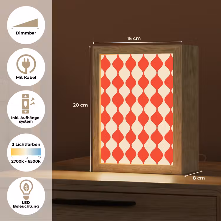 Golvend patroon - Retro - Rood - Beige Light Box met kabel (Tafellamp) klein 925 -USP_DE