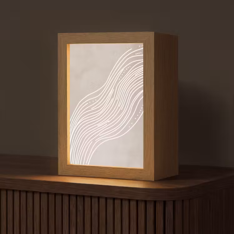Golvende lijnen - Vloeiend - Zandkleurig Light Box met kabel (Tafellamp) klein -z3d_website