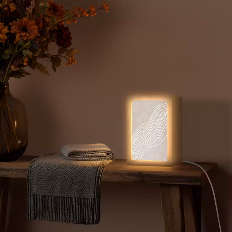 Golvende lijnen - Vloeiend - Zandkleurig Light Box met kabel (Tafellamp) klein -sfeer4