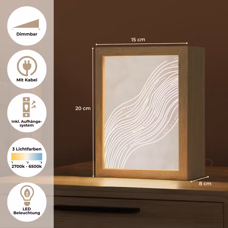 Golvende lijnen - Vloeiend - Zandkleurig Light Box met kabel (Tafellamp) klein -USP_DE