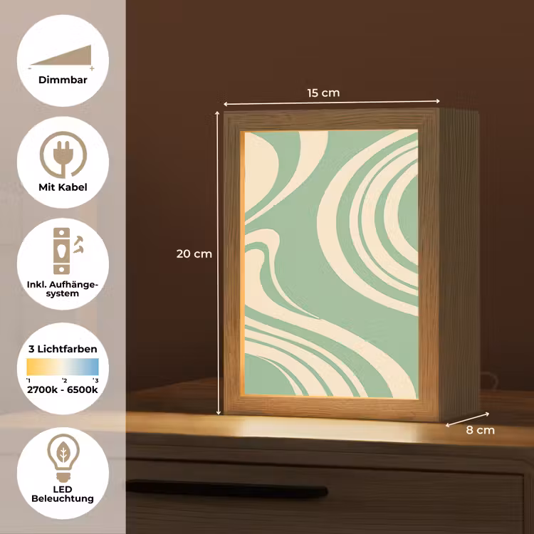 Golvende lijnen - Mintgroen - Dansende vormen Light Box met kabel (Tafellamp) klein -USP_DE