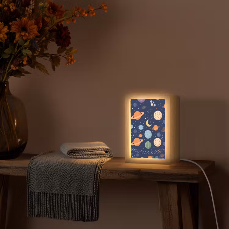 Ruimte - Planeten - Kleurrijk Light Box met kabel (Tafellamp) klein -sfeer4