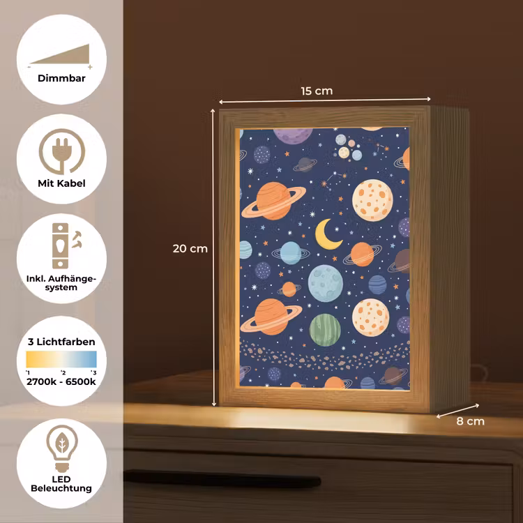Ruimte - Planeten - Kleurrijk Light Box met kabel (Tafellamp) klein -USP_DE