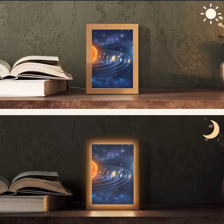 Ruimte - Zonnestelsel - Blauw Light Box met kabel (Tafellamp) klein -sfeer3