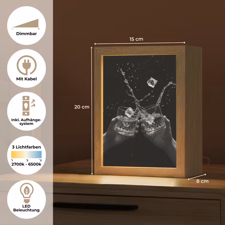 Whiskyglazen - Ijs - Spetters - Zwart Light Box met kabel (Tafellamp) klein -USP_DE