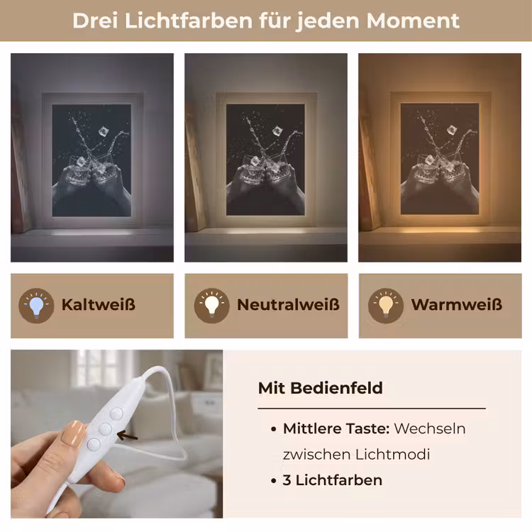 Whiskyglazen - Ijs - Spetters - Zwart Light Box met kabel (Tafellamp) klein -USP_lichtkleurDE