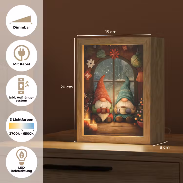 Gnooms - Kerst - Raam - Kleurrijk Light Box met kabel (Tafellamp) klein -USP_DE