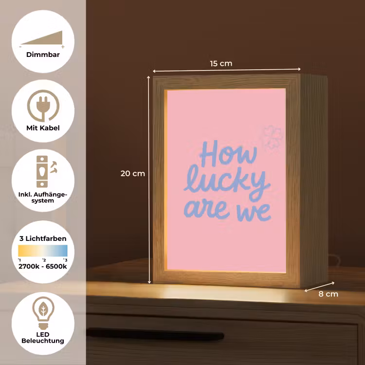 How lucky are we - Klavervier - Roze - Blauw Light Box met kabel (Tafellamp) klein -USP_DE